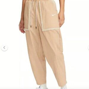 NWOT Nike Sportswear Essential Faux Fur Trim Woven Pants in Hemp/Sand Color XXL